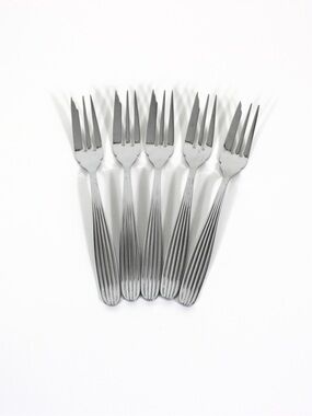 Pastry Cake Forks Mid Century Modern Vintage Stainless Steel Noritake Line Set 5